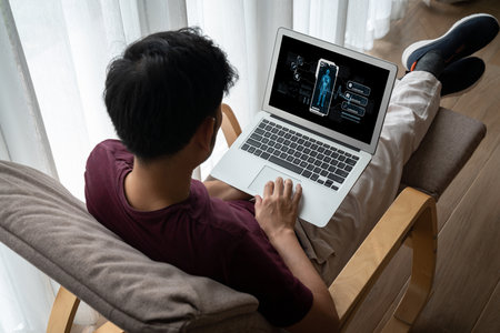 Medical science technology and futuristic healthcare virtual computer software analyze human health and diagnose disease for doctor data and medical research.の写真素材