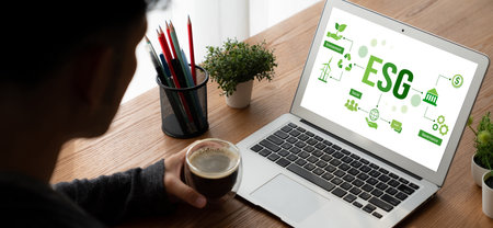 ESG environmental social governance policy for modish business to set a standard to achieve high ESG scoreの写真素材