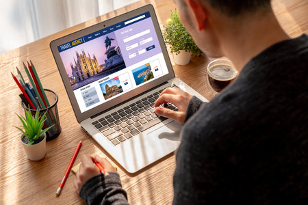 Online travel agency website for modish search and travel planning offers deal and package for flight , hotel and tour bookingの写真素材