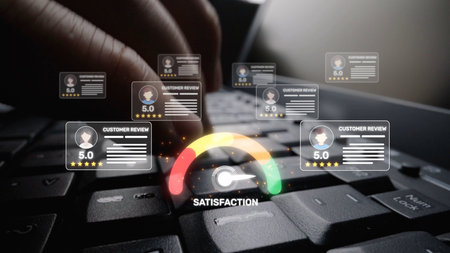 Customer experience review analysis, customer satisfaction improvement, feedback data evaluation, service quality enhancement, and business reputation through online review insights. Muxerの写真素材