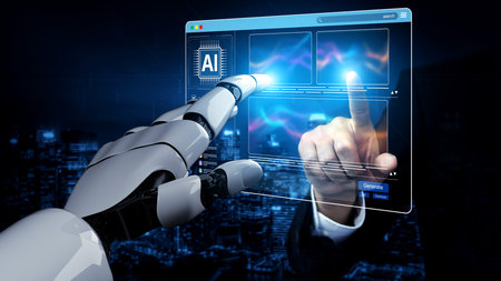 AI generates dynamic art through an interactive platform, displaying AI-generated images in a smart...