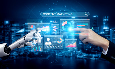 AI boosts content marketing with smart dashboards, analytics, and automation tools to improve performance, plan strategies, and track digital content success. Artificial intelligence splineの写真素材
