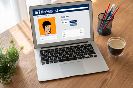 NFT marketplace provide modish sale channel for digital artist to sell their works online on the internet networkの写真素材