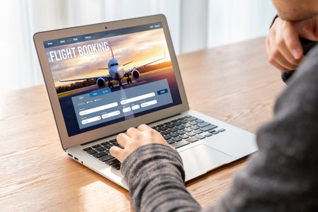 Online flight booking website provide modish reservation system . Travel technology concept .の写真素材