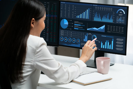 Business data dashboard provide business intelligence analytic for marketing strategy planning brisk with big data set to analyze customer demands and foreseeing business futureの写真素材