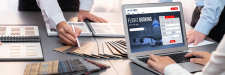 Online flight booking website provide brisk reservation system . Travel technology concept .