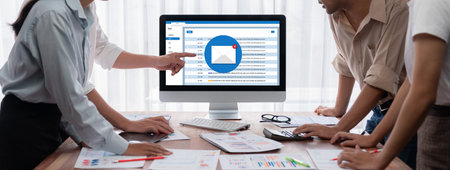 Email notification message showing on computer screen brisk. Digital marketing message information...