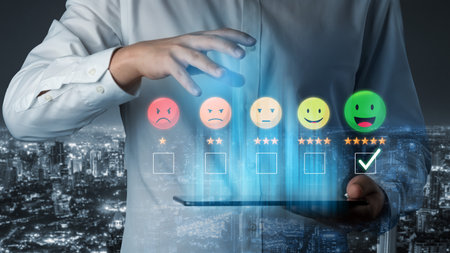 Customer feedback analysis boosts satisfaction, service quality, and business reputation through online review insights and data evaluation. Vouchの写真素材
