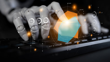 AI artificial intelligence drives data analytics with predictive models, smart dashboards, and...