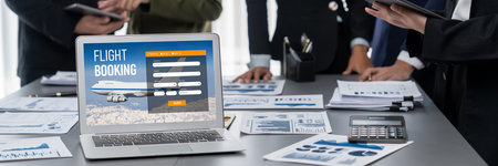 Online flight booking website provide brisk reservation system . Travel technology concept .