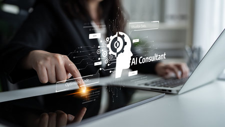 AI assistant with LLM, big data, machine learning, and generative AI powers prompt engineering and supports agentic AI for advanced business applications.の写真素材