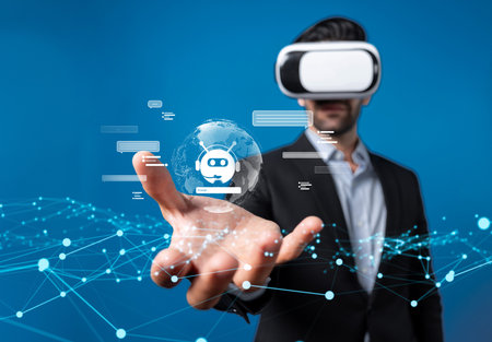 Human interact with AI artificial intelligence virtual assistant chatbot in concept of AI artificial...