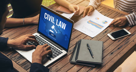 Civil law brisk information showing on computer screen for Common Justice Legal Regulation Rights Conceptの写真素材