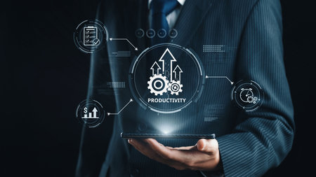 Productivity improvement in digital business, showing productivity tools, productivity tracking,...