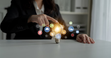 Set of business and digital service icons representing finance, cloud, analytics, email, communication, ecommerce, cybersecurity, and global connectivity in a modern ecosystemの写真素材