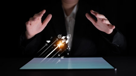 Startup business drives acceleration. business launch empowers growth, launch hits goal, launch ignites innovation, and start up business launch boosts success.の写真素材