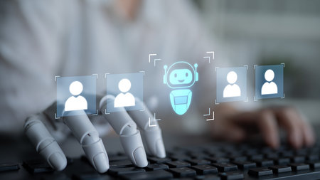 AI assistant collaborates with human team members to support workflow, boost efficiency, and enhance collaborative productivity in digital environmentsの写真素材
