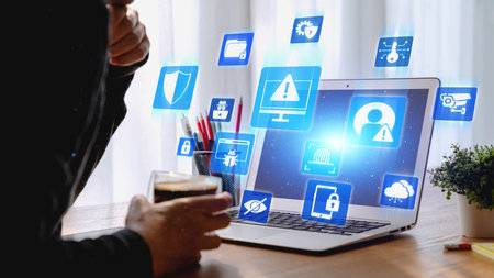 Cyber security protection and cyber security strategies against cyber threats, system hacks, digital breaches, network attacks, and safeguarding data with strong cyber security infrastructure. Spireの写真素材