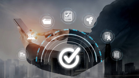 Quality assurance, product quality control, compliance verification, QA and QC systems, and product excellence achieved through structured quality assurance processes. Muxerの写真素材