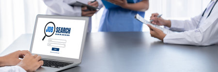 Online job search on brisk website for worker to search for job opportunities on the recruitment internet networkの写真素材