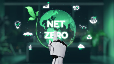 A robotic hand interacts with a digital representation of Earth, encapsulating the concept of net...