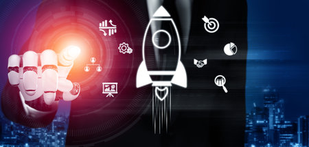 AI fuels startup success using predictive tools, virtual assistants, and intelligent launch strategies to accelerate business growth. Vouchの写真素材