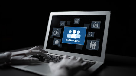 AI helps optimize outsourcing strategy by matching the right global workforce to specific tasks and analyzing productivity across external teamsの写真素材