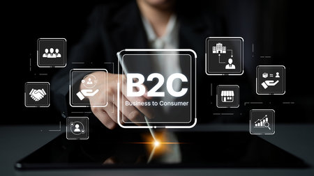 B2C strategy focus on delivery products directly to consumer. Successful B2C model enhance consumer engagement, streamline B2C logistics, and boost consumer satisfaction through digital retail. Splineの写真素材
