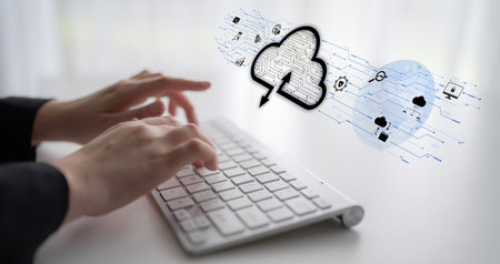 Cloud computing enables digital growth with secure data storage, scalable infrastructure, and strategic cloud-based business solutions.の写真素材