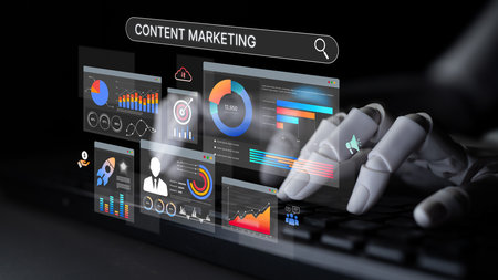 AI boosts content marketing with smart dashboards, analytics, and automation tools to improve performance, plan strategies, and track digital content success. Artificial intelligence splineの写真素材