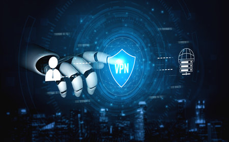 AI improves VPN by monitoring traffic, detecting risks, encrypting sessions, and optimizing routing to ensure private, secure, and efficient network access. Vouchの写真素材
