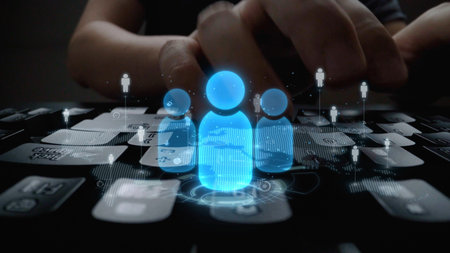 People networking, business connections, digital networking platforms, professional collaboration, and expanding opportunities through business relationship building and engagement. Muxerの写真素材