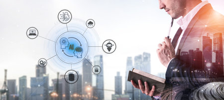 AI collaboration and connectivity enhance AI, system, and connectivity by linking data, automation, and digital networks in a seamless process Vouchの写真素材