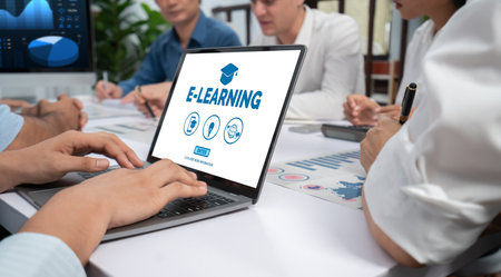 E-learning website with brisk sofware for student to study online on the internet networkの写真素材