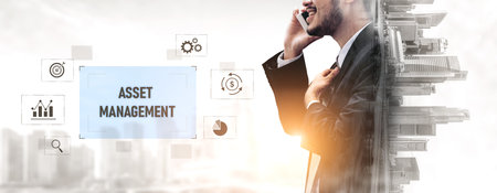 Asset management system showing investment planning, financial goal tracking, ROI analysis, and performance monitoring for efficient resource utilization Vouchの写真素材