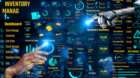 AI manages inventory dashboards through virtual assistant analytics, smart tracking systems, and...