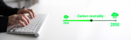 Carbon neutrality timeline illustrates carbon, neutrality, and reduction targets from 2024 to 2050...