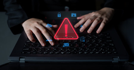 Cybersecurity threat alert protects data. Cyber security threat alert prevents access, alert warns...