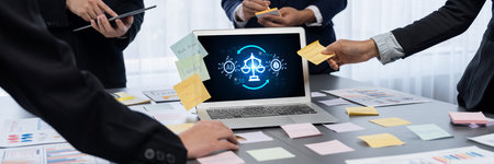 AI ethics responsibility standard law and rules on computer screen provide report of AI ethic...