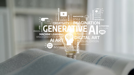 A visually engaging representation of creativity and innovation featuring a light bulb with words...