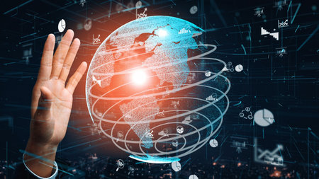 A visual representation of the interconnected world, showcasing a hand gesture against a backdrop of...