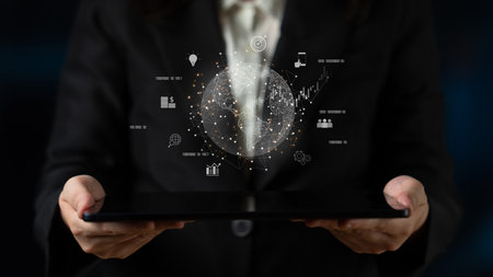 Global business network connecting digital economy and data exchange. Global business expands...