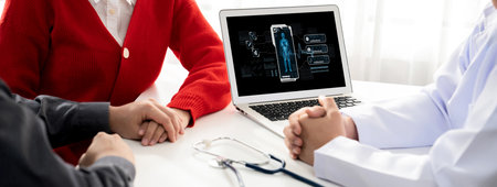 Medical science technology and futuristic healthcare virtual computer software analyze human health...