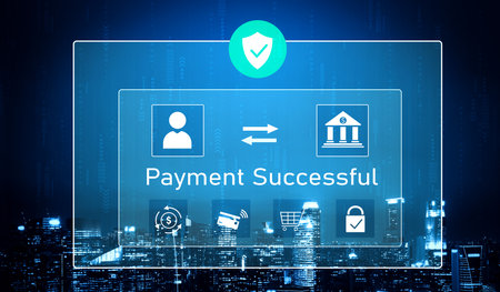 Successful transaction message showing secure payment. Payment confirmed, secured, payment...