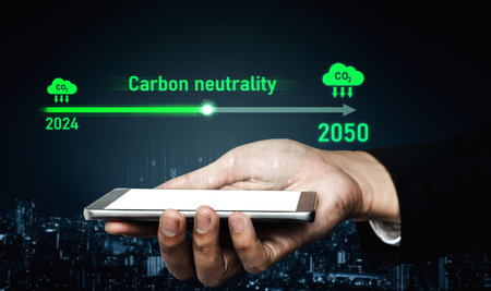 Carbon neutrality timeline illustrates carbon, neutrality, and reduction targets from 2024 to 2050...