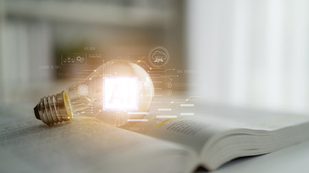 AI core technology presented with digital circuit connections, symbolizing AI systems, processing...