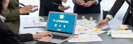 Analyst team use sticky note for creative and analytic brainstorm for business idea with BI data...