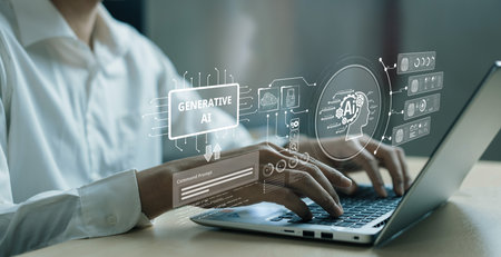 Human interact with AI artificial intelligence brain processor in concept of AI artificial...