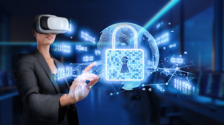 Experience the intersection of virtual reality and cybersecurity, showcasing advanced technology...