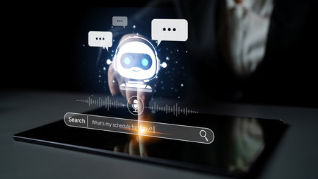 AI assistant with voice chat interface, combining smart chatbot, voice command, and AI-powered...